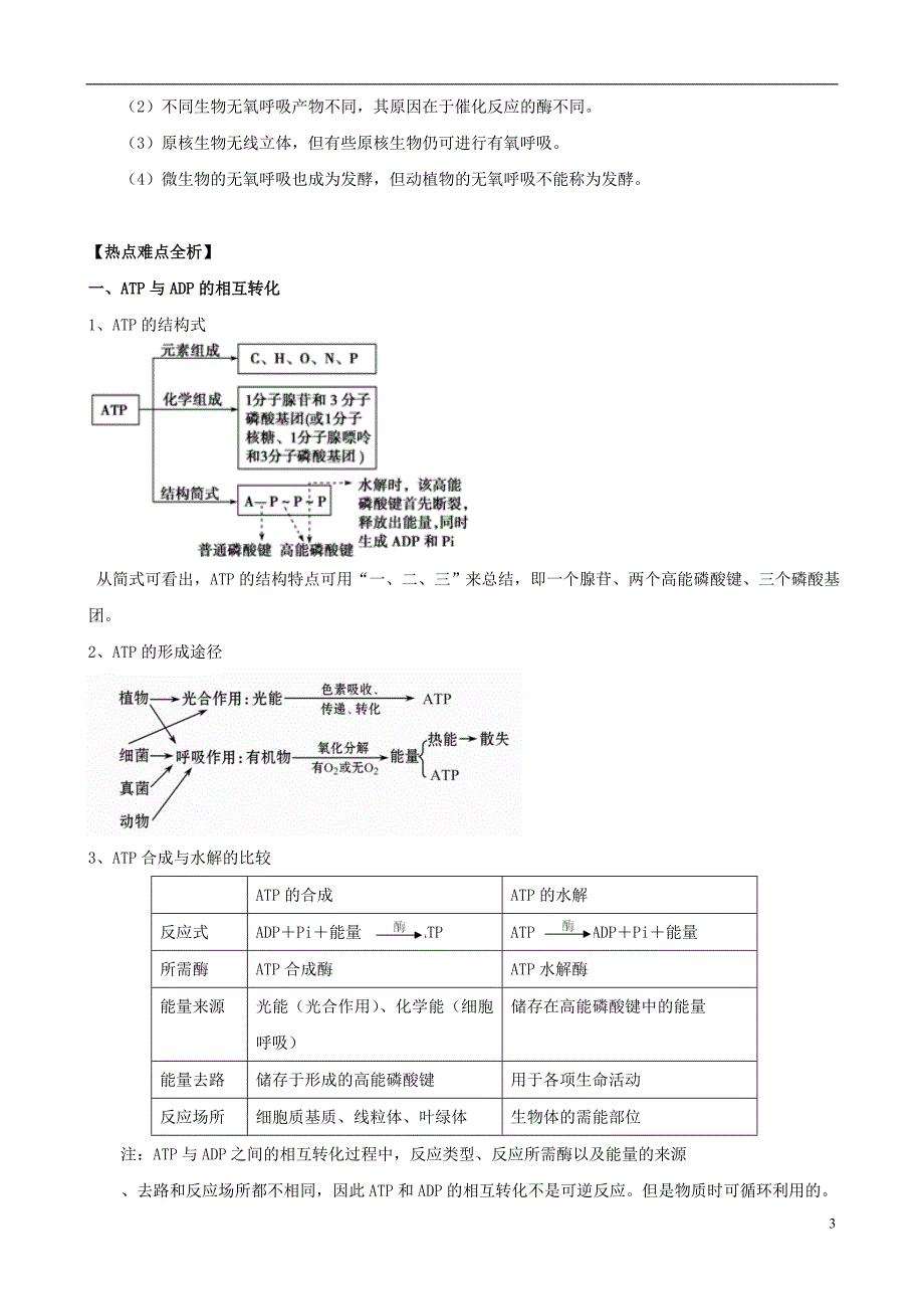 2013版高考生物一轮精品复习52细胞的能量“通货”ATP、ATP的主要来源细胞呼吸学案新人教版必修1_第3页