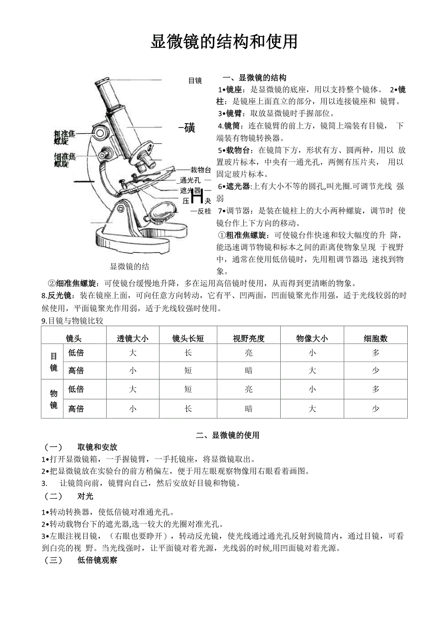 显微镜的结构和使用_第1页