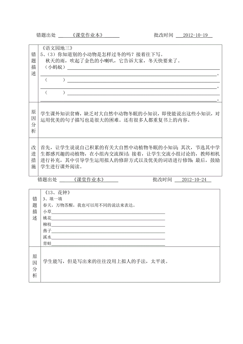 小学语文三年级上册错题分析记录表_第3页