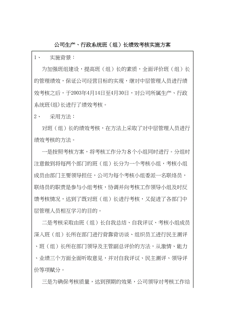 公司生产、行政系统班（组）长绩效考核实施方案（天选打工人）.docx_第1页