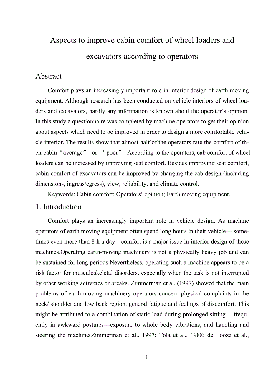 外文翻译--改变轮式装载机和挖掘机机舱里操作者舒适性的方面的内容_第2页