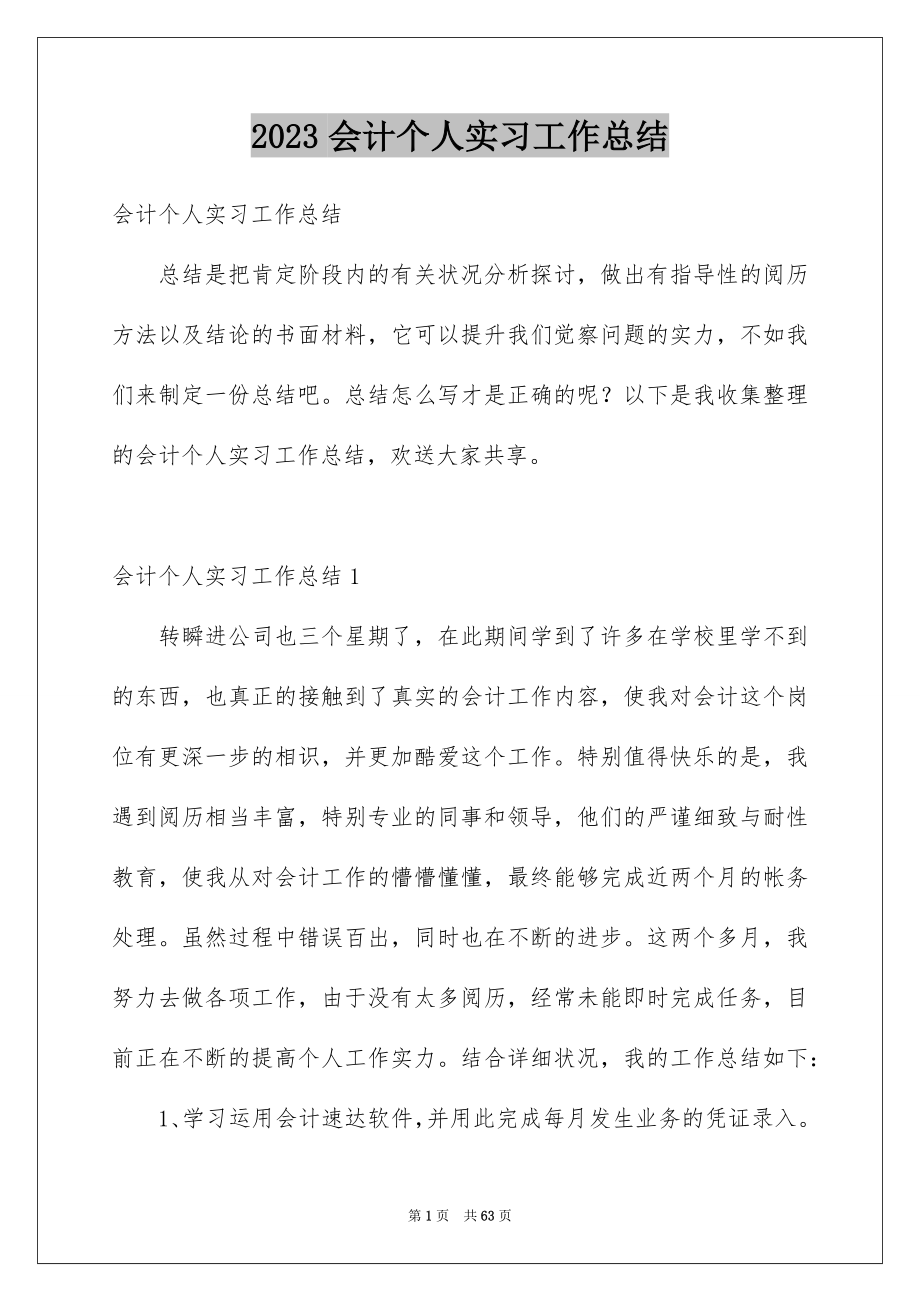 2023年会计个人实习工作总结.docx_第1页