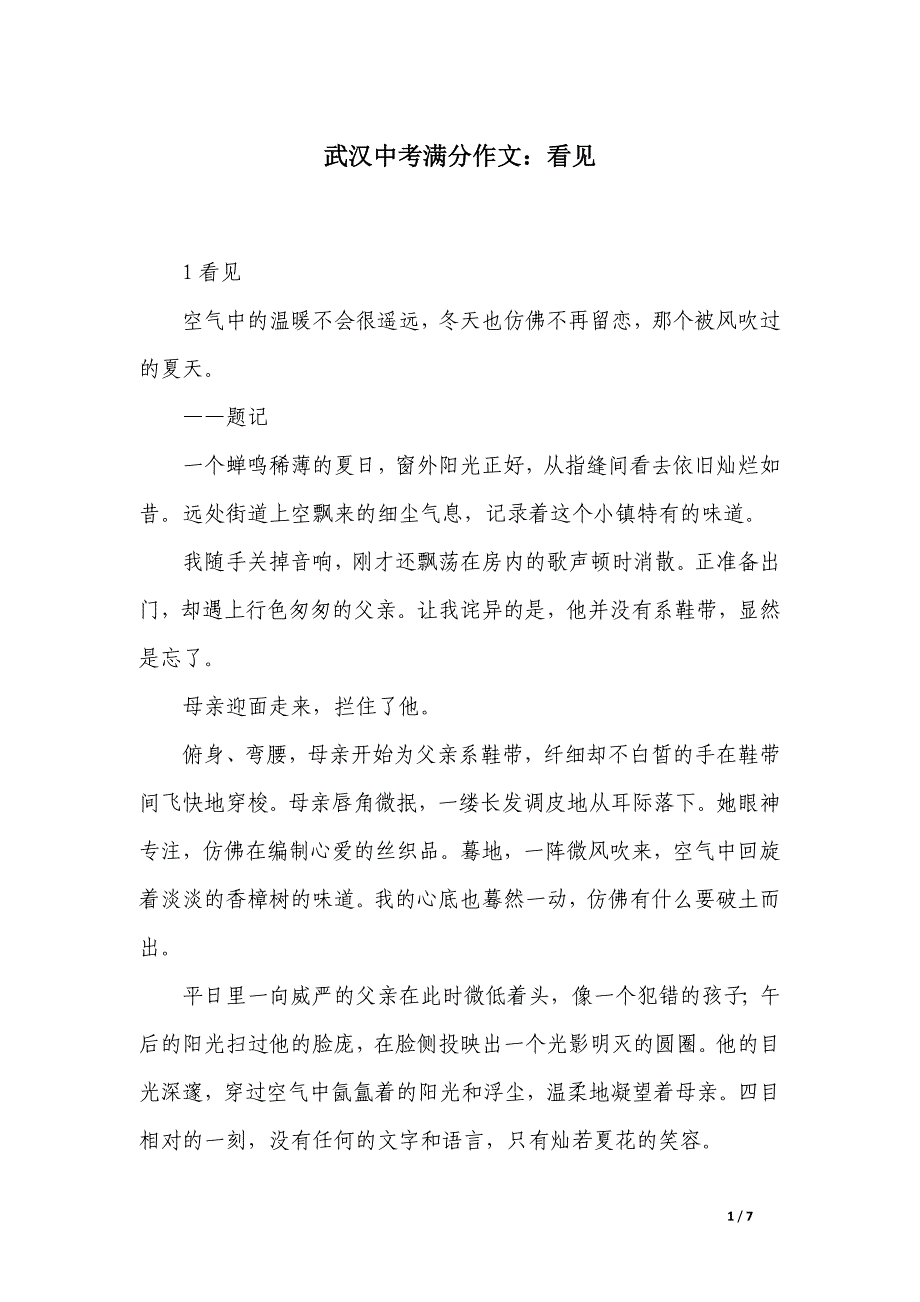 武汉中考满分作文：看见_第1页