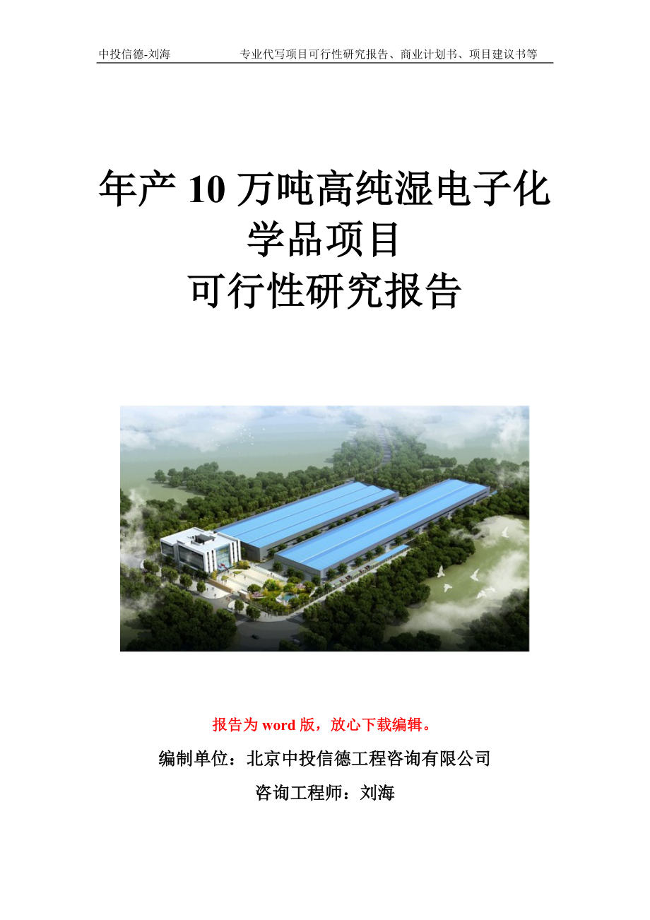 年产10万吨高纯湿电子化学品项目可行性研究报告写作模板立项备案文件_第1页