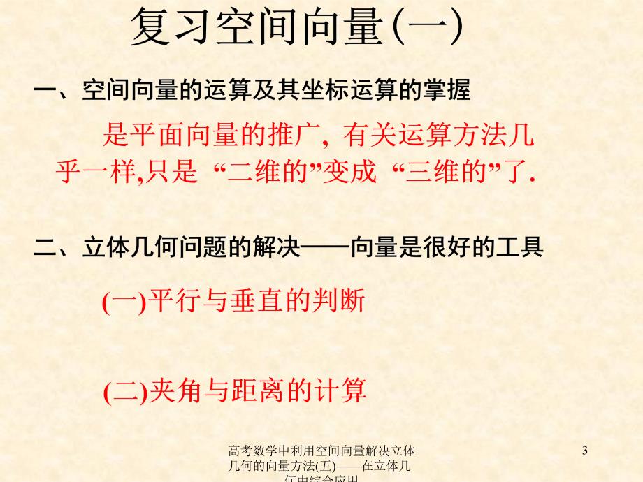 高考数学中利用空间向量解决立体几何的向量方法五在立体几何中综合应用课件_第3页