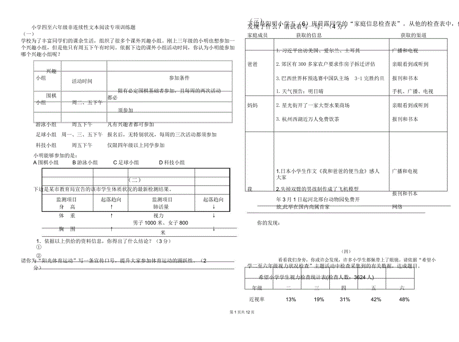 小学四至六年级非连续性阅读专项训练30则.docx_第1页