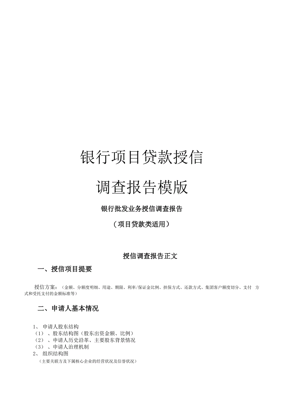 银行项目贷款授信调查报告模版_第1页