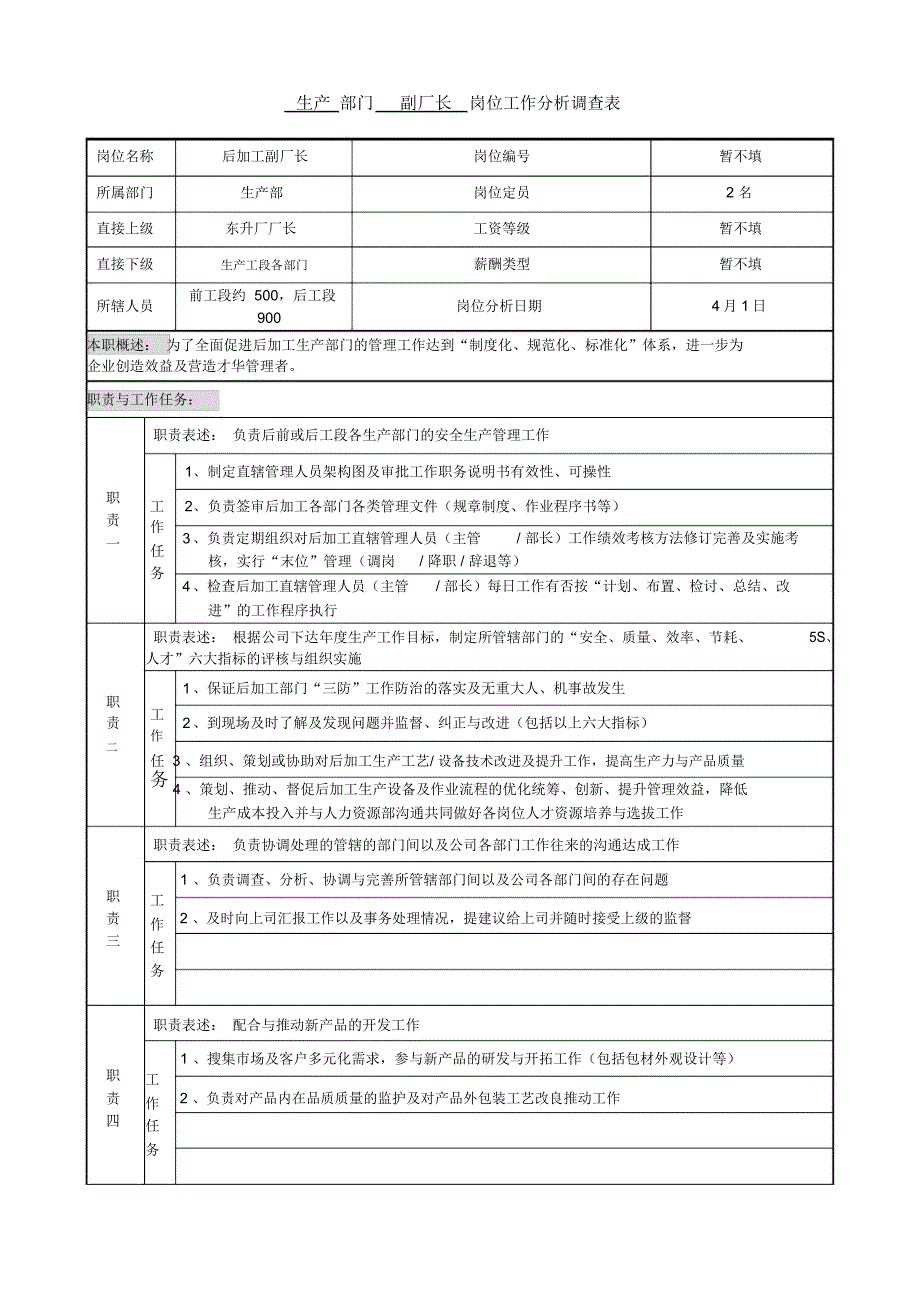 中顺纸业工作分析调查表副厂长_第1页