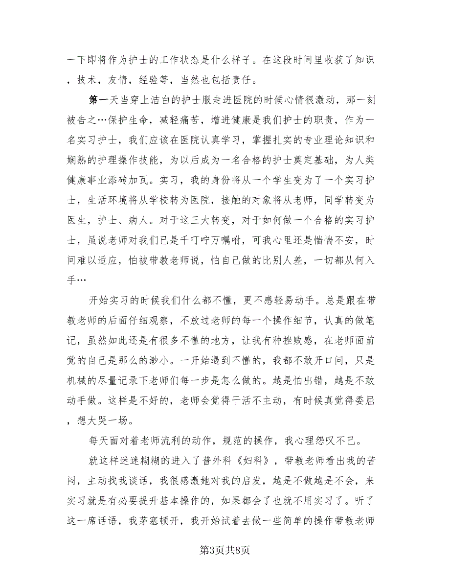 护士工作实习生总结报告2023年（3篇）.doc_第3页