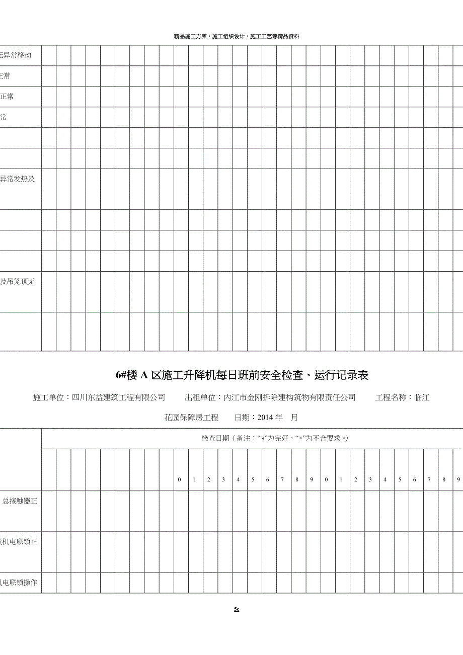 施工升降机每日班前安全检查、运行记录表.doc_第5页