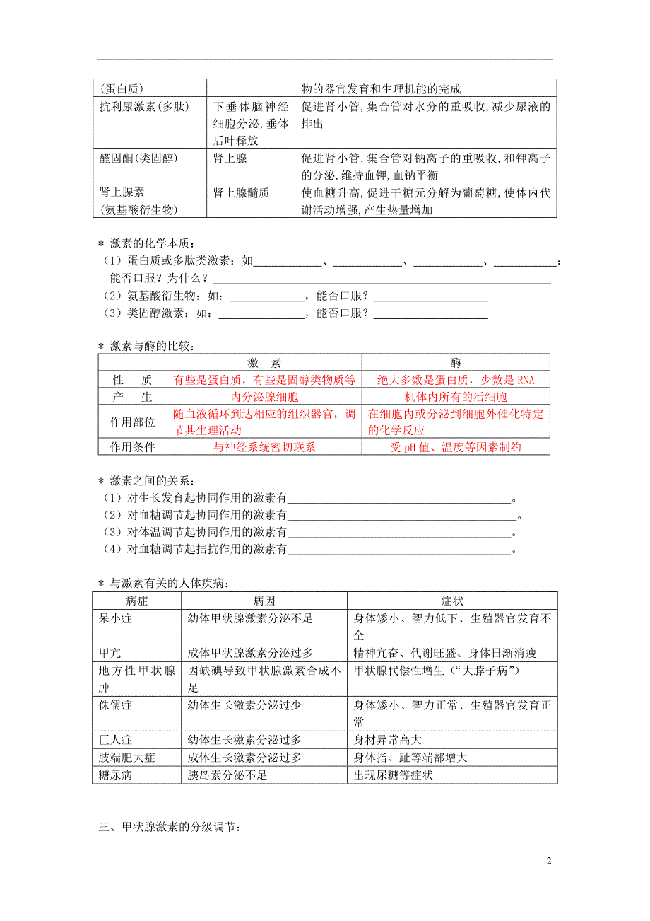 高考生物 人体激素调节复习学案（无答案）_第2页