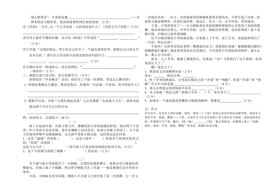 毕业模拟卷（一）_第2页