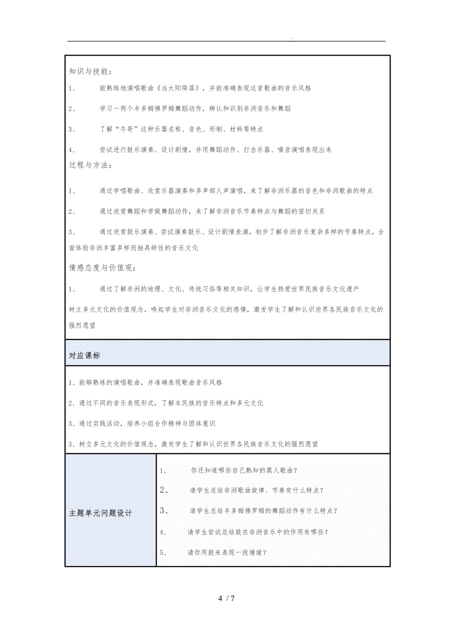 《走进非洲》主题单元教学设计说明_第4页