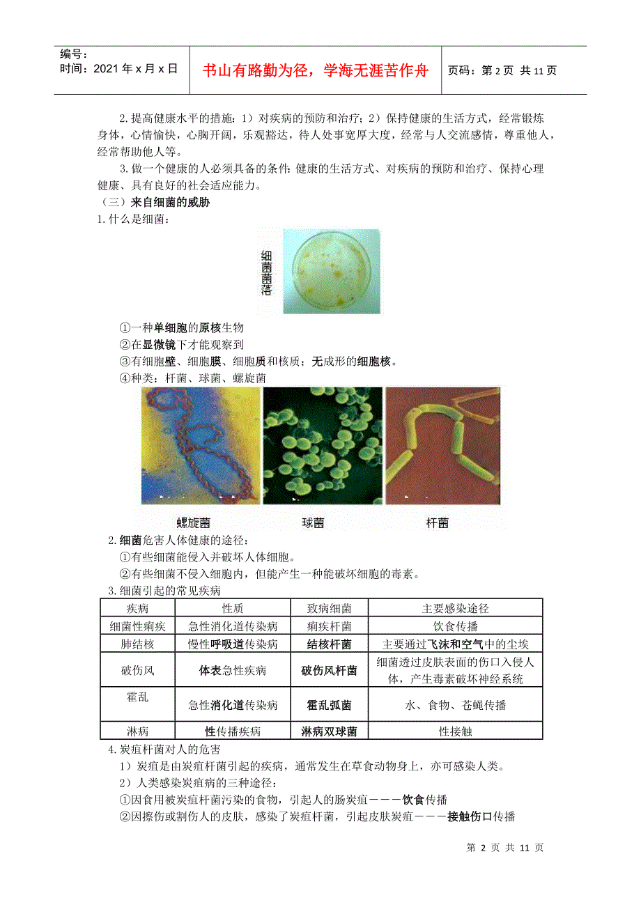 九年级下第三章人的健康与环境知识与练习_第2页