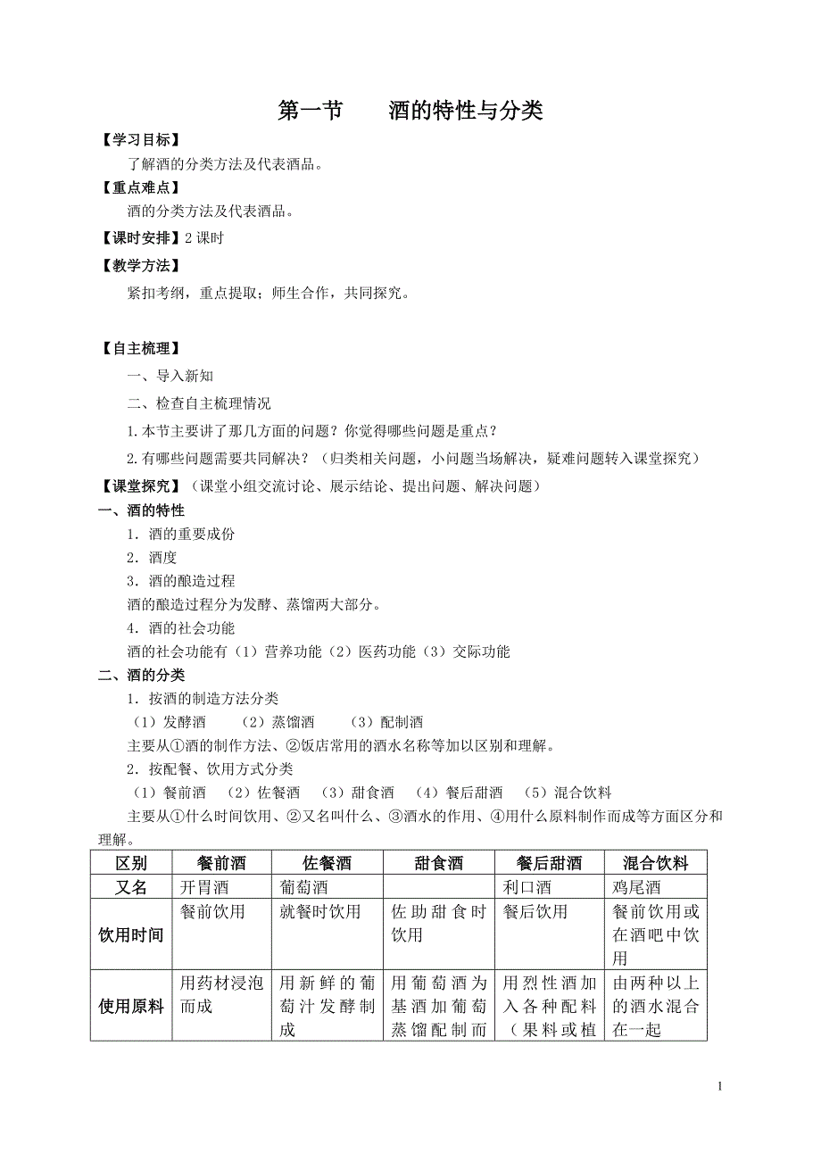 江苏餐饮服务与管理（主编郭敏文、樊平 高教版）复习教案：4.1酒的特性与分类_第1页