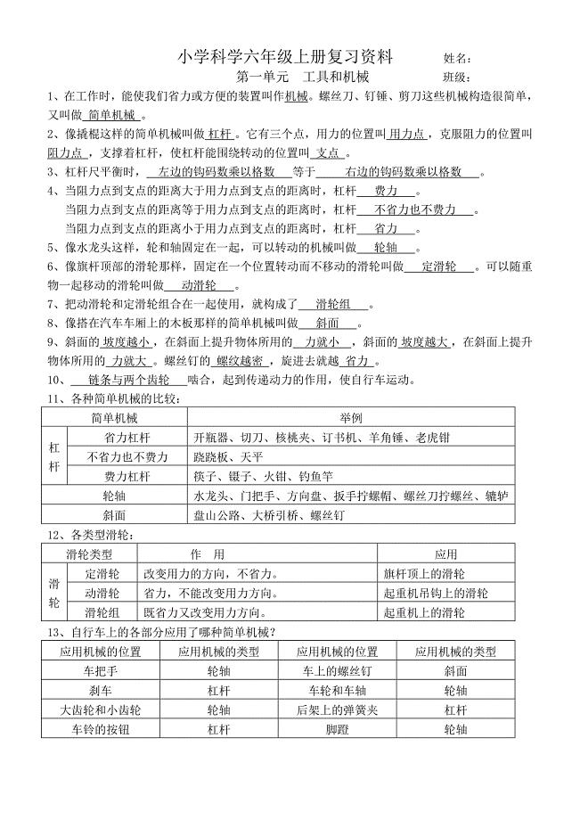 人教版六年级上册科学知识点复习(修订精华版)71292.doc
