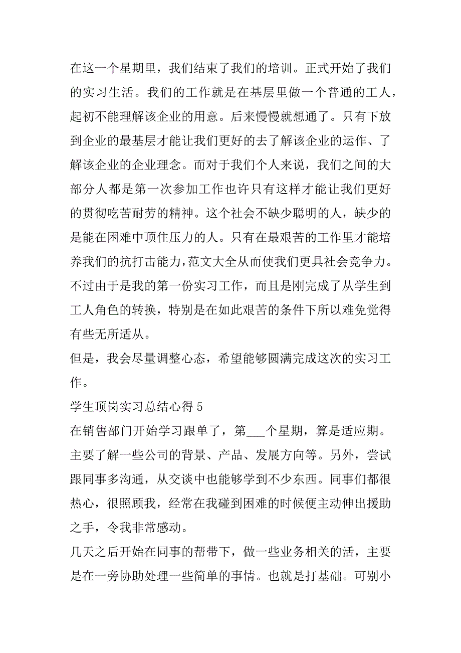 2023年学生顶岗实习总结心得范本10篇（精选文档）_第4页