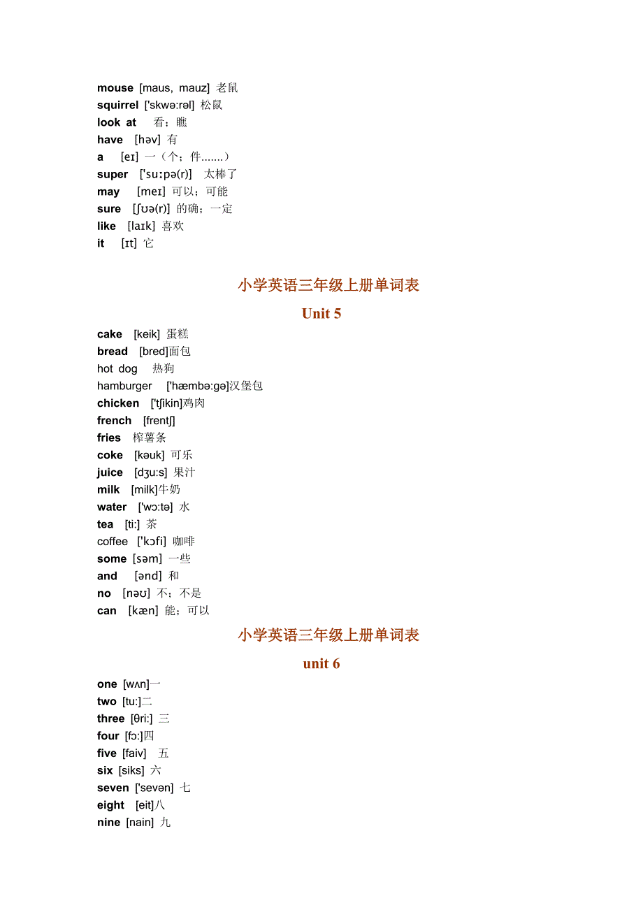 小学三年级上册英语单词带音标_第3页