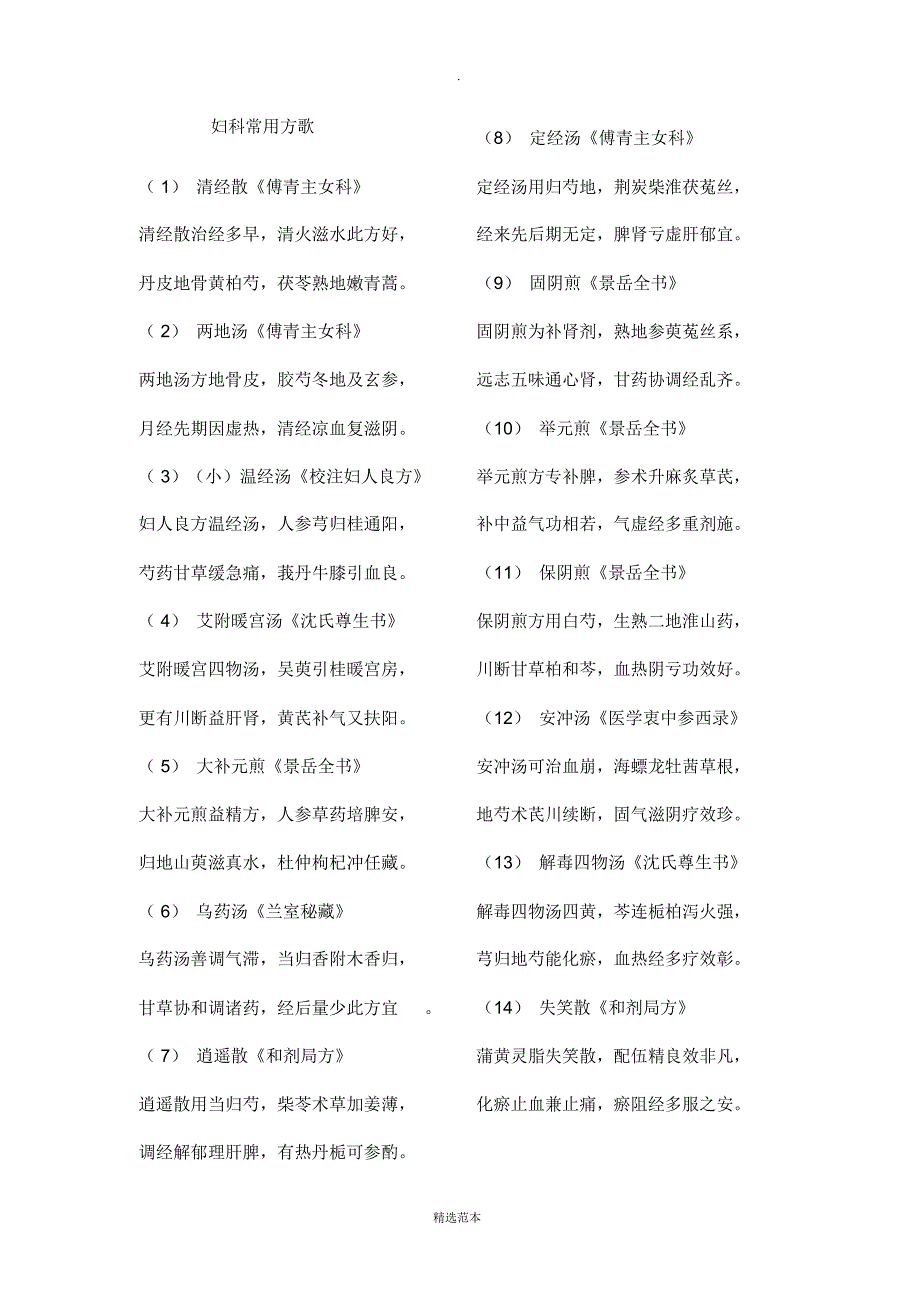 妇科常用方及方歌_第1页