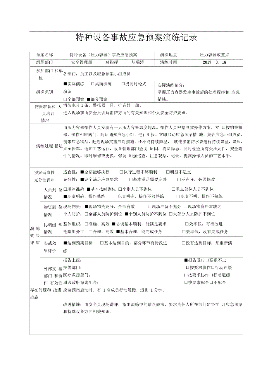 特种设备应急预案演练记录_第2页