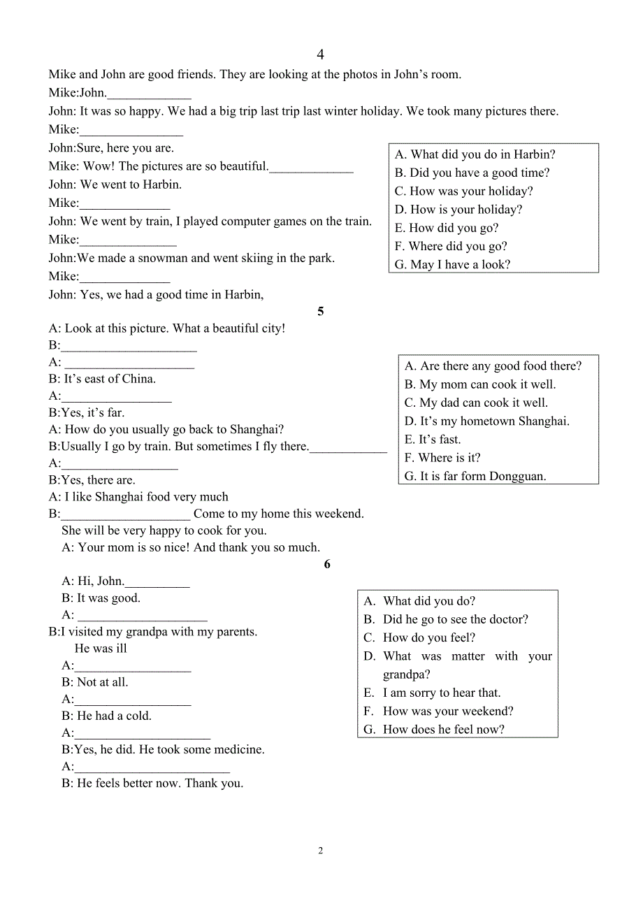 (完整版)小学六年级英语补全对话专项练习.doc_第2页