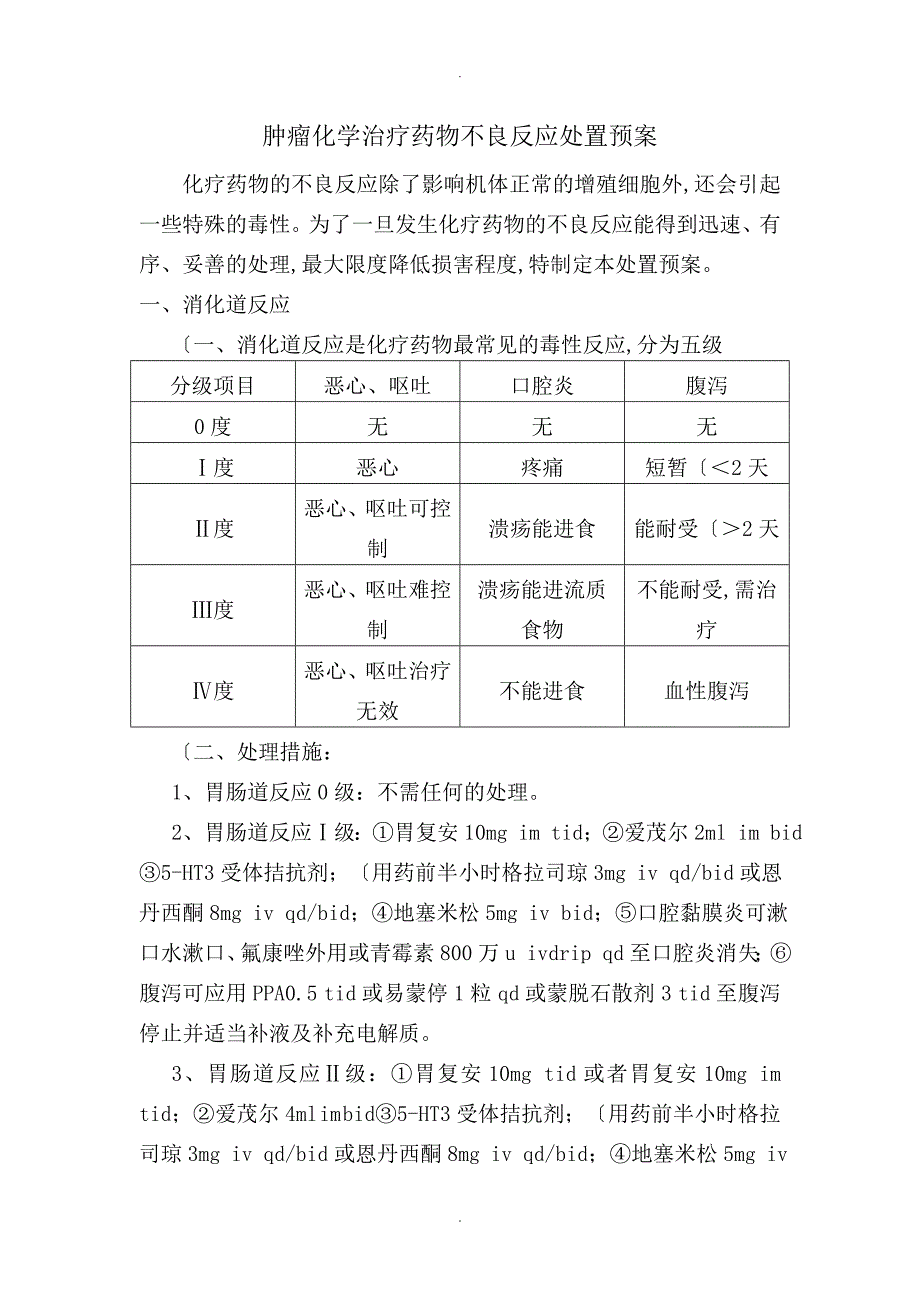 肿瘤化学治疗药物不良反应处置预案_第1页