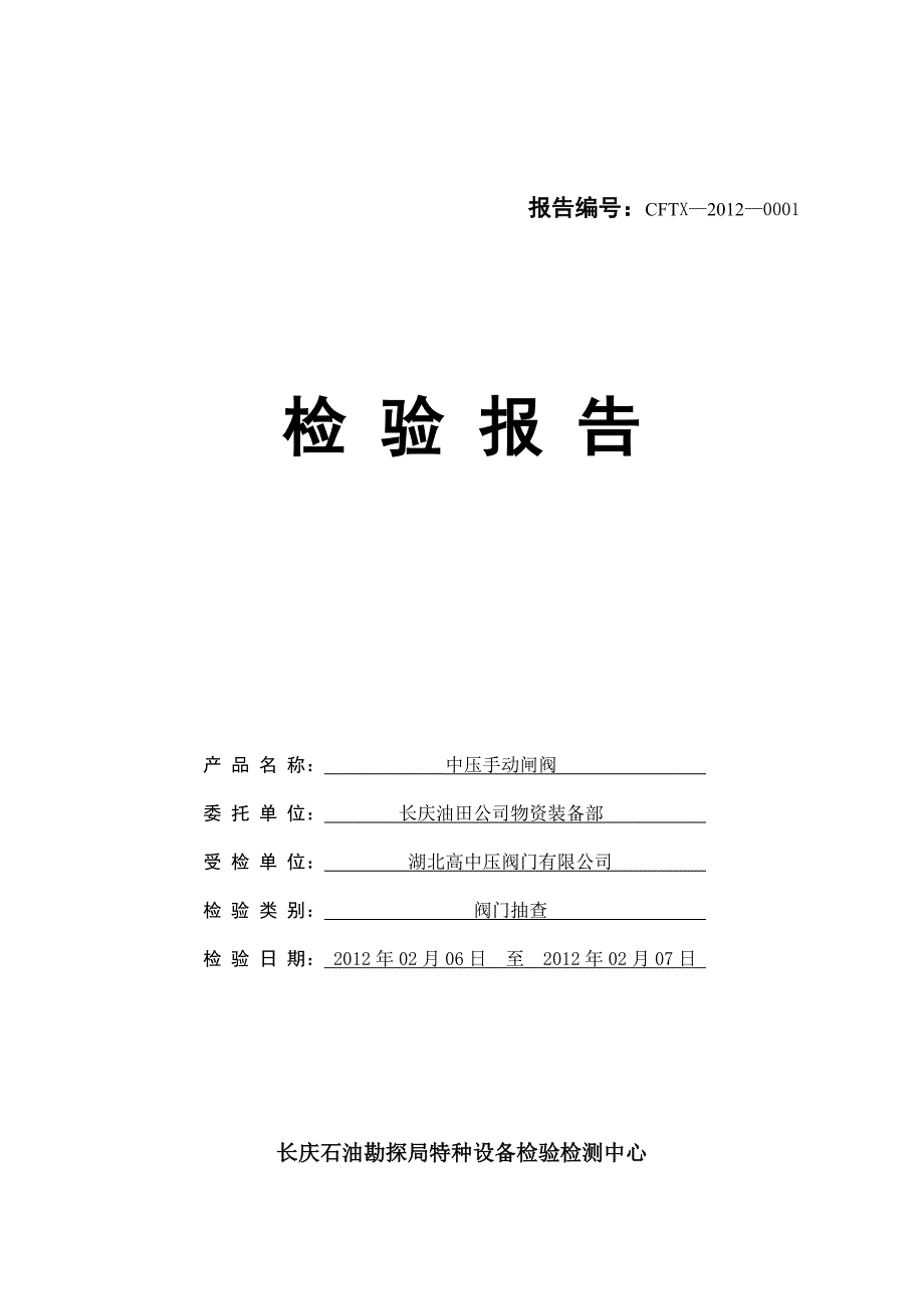 闸阀性能检验报告模板_第1页