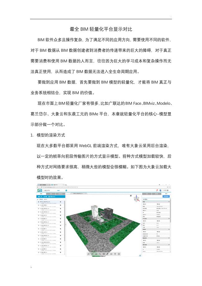 BIM平台模型显示测评分析