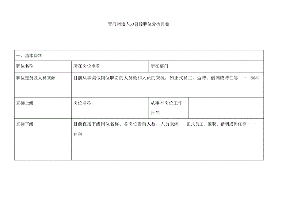 青海网通人力资源职位分析问卷_第1页