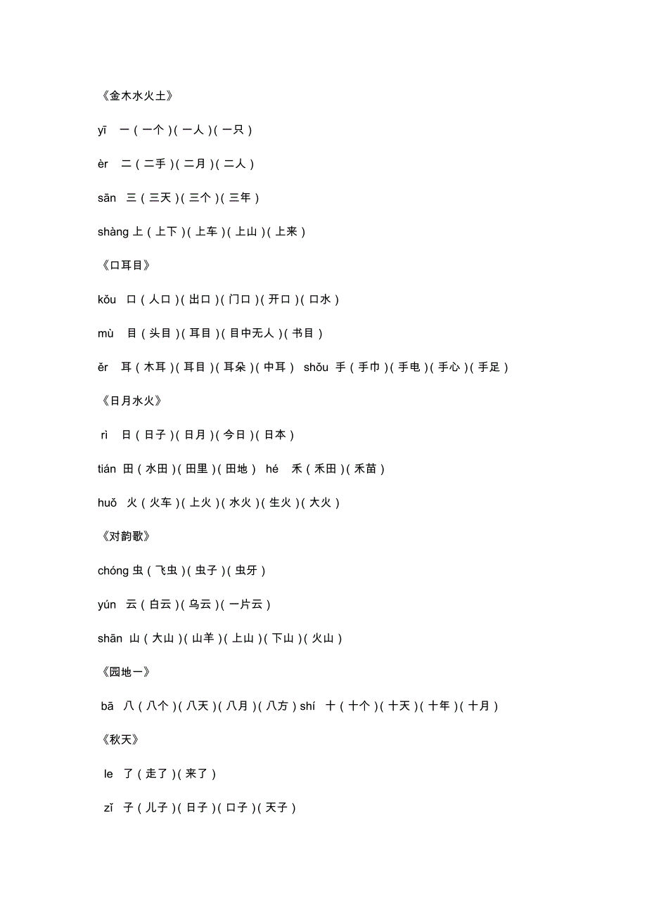 一年级写字表及组词和拼音字母歌_第1页