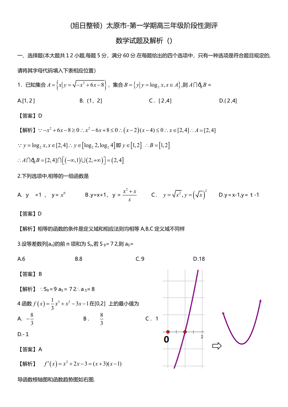 太原市-第一学期高三年级阶段性测评数学试题_第2页