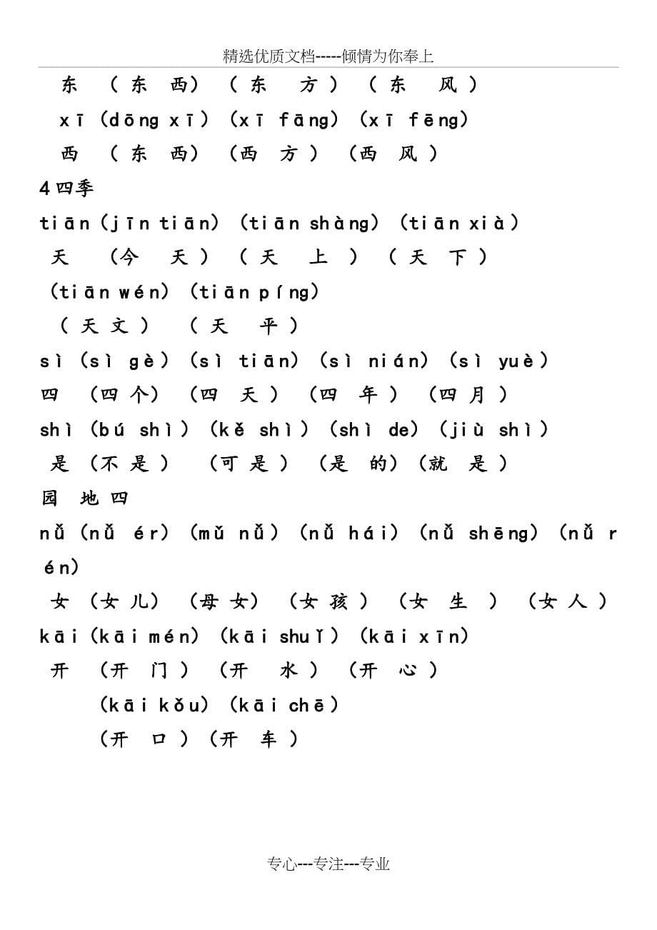 部编改版一年级上册写字表带拼音组词_第5页