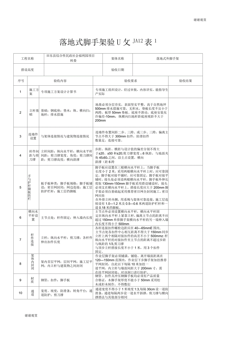 落地式脚手架验收表_第1页