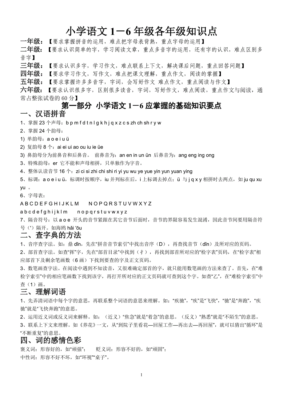 小学语文1－6年级各年级知识点_第1页