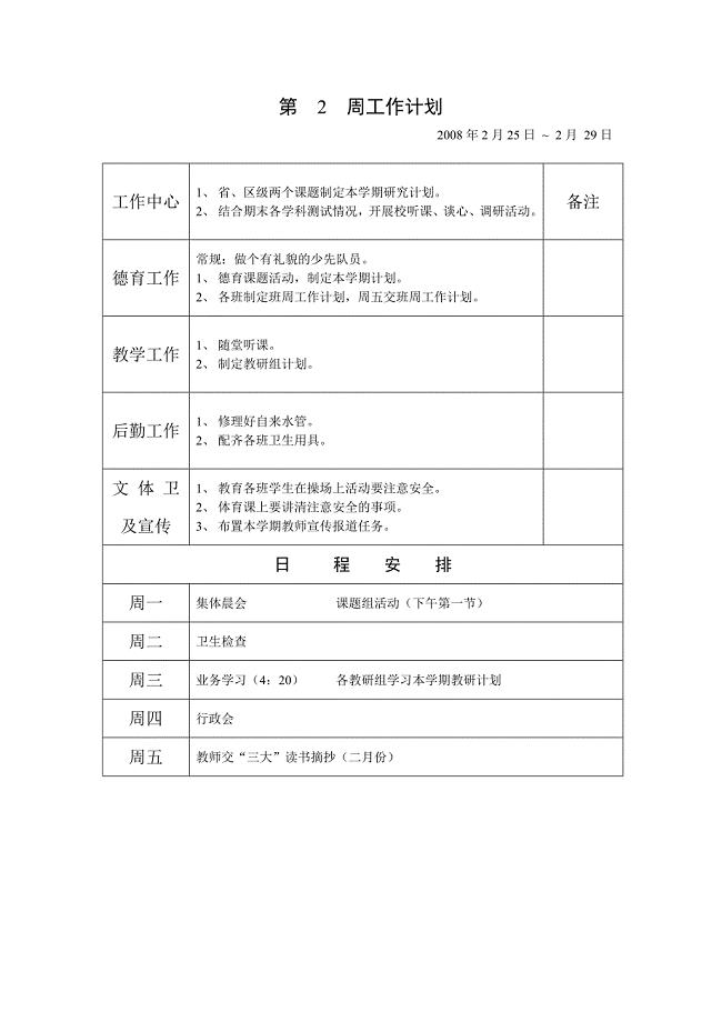 第x周工作计划