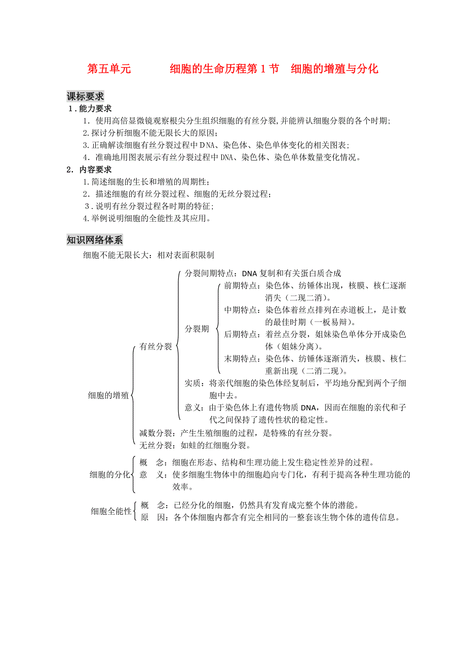 高三生物一轮复习细胞的增殖与分化教学案新人教版必修1_第1页