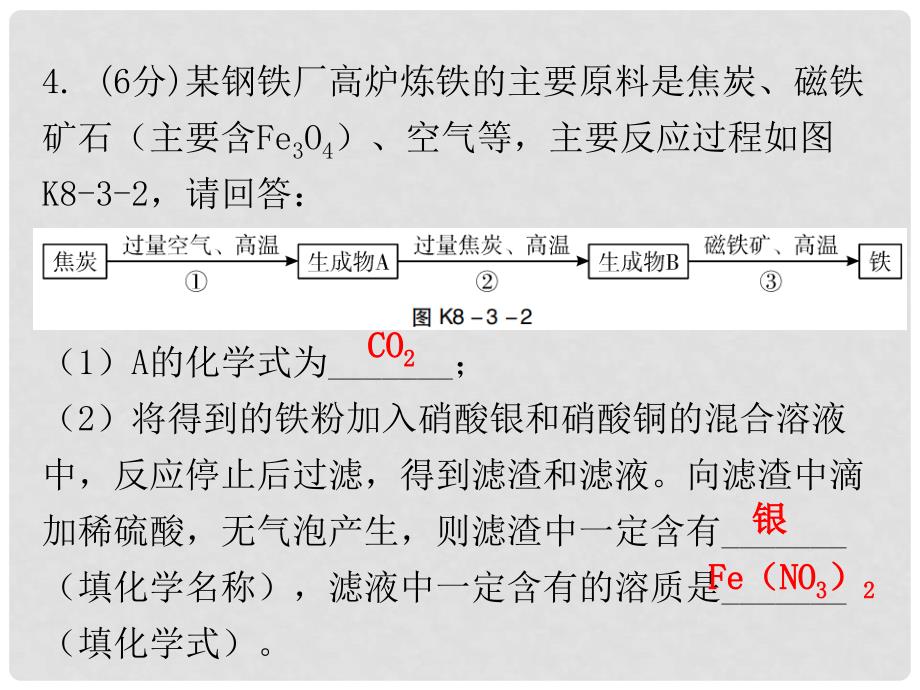 九年级化学下册 第八单元 金属和金属材料 课题3 金属资源的利用和保护 课时1 常见金属矿石和铁的冶炼（小测本）课件 （新版）新人教版_第4页