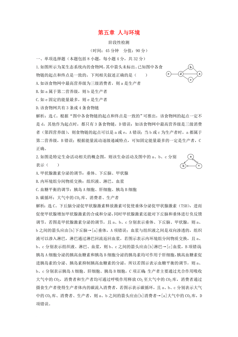 高中生物 第五章 人与环境阶段性检测 苏教版必修3_第1页