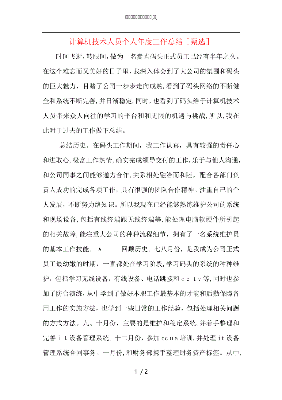 计算机技术人员个人年度工作总结_第1页