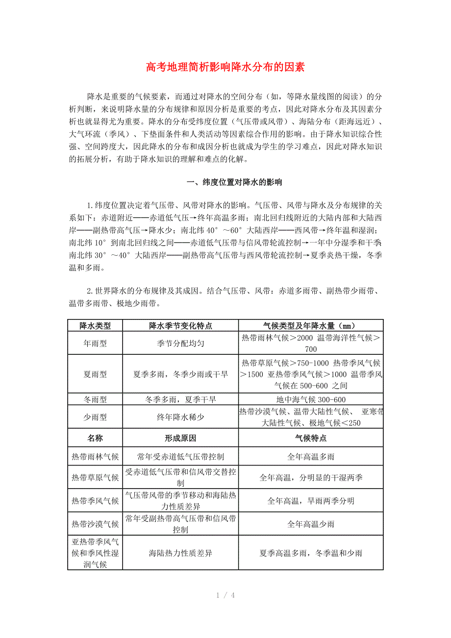高考地理简析影响降水分布的因素Word版_第1页