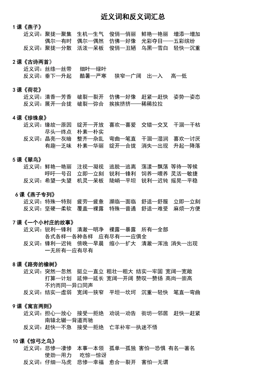 人教版-小学语文三年级下册近义词和反义词汇总_第1页