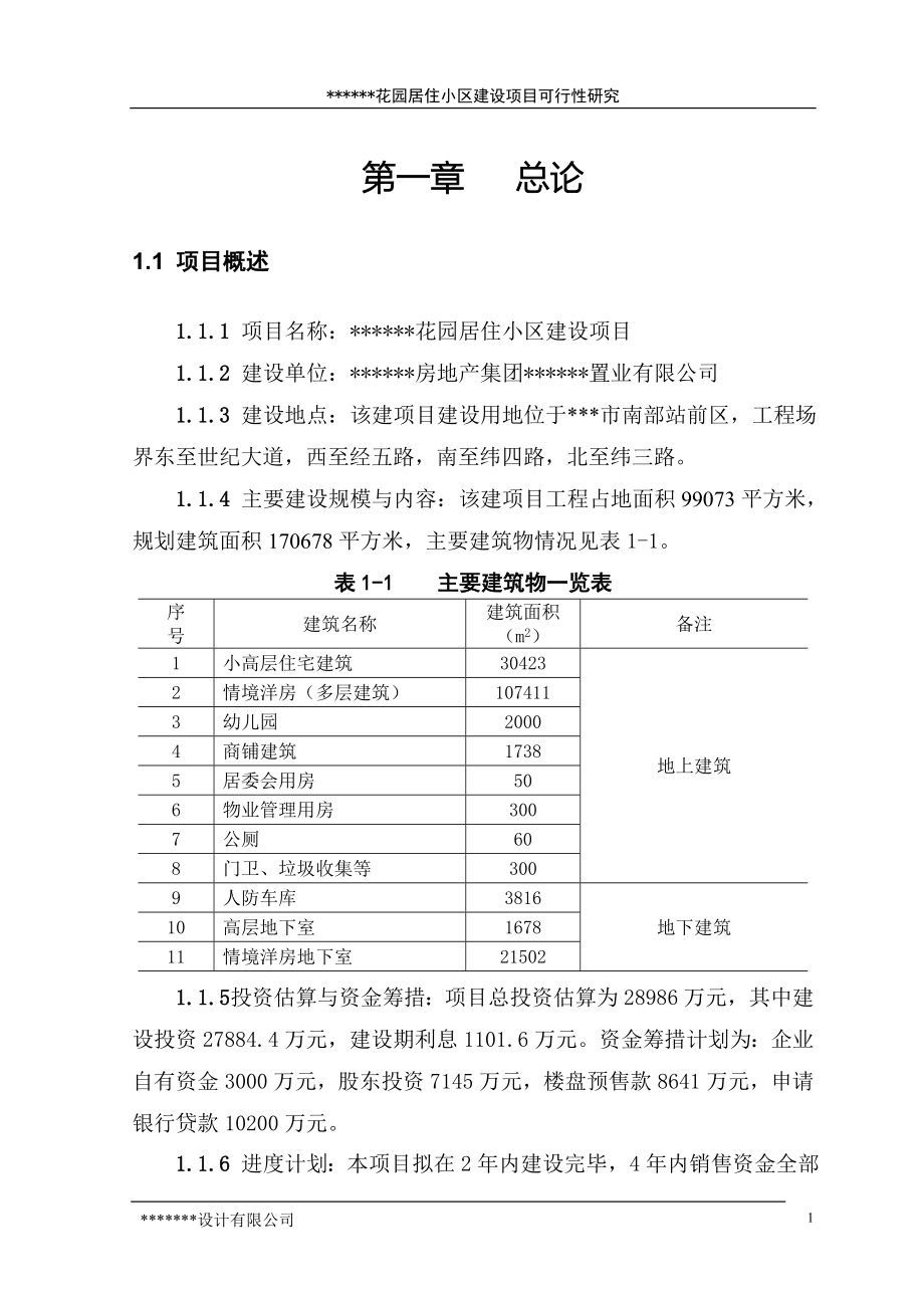 花园居住小区建设项目可行性研究报告_第1页