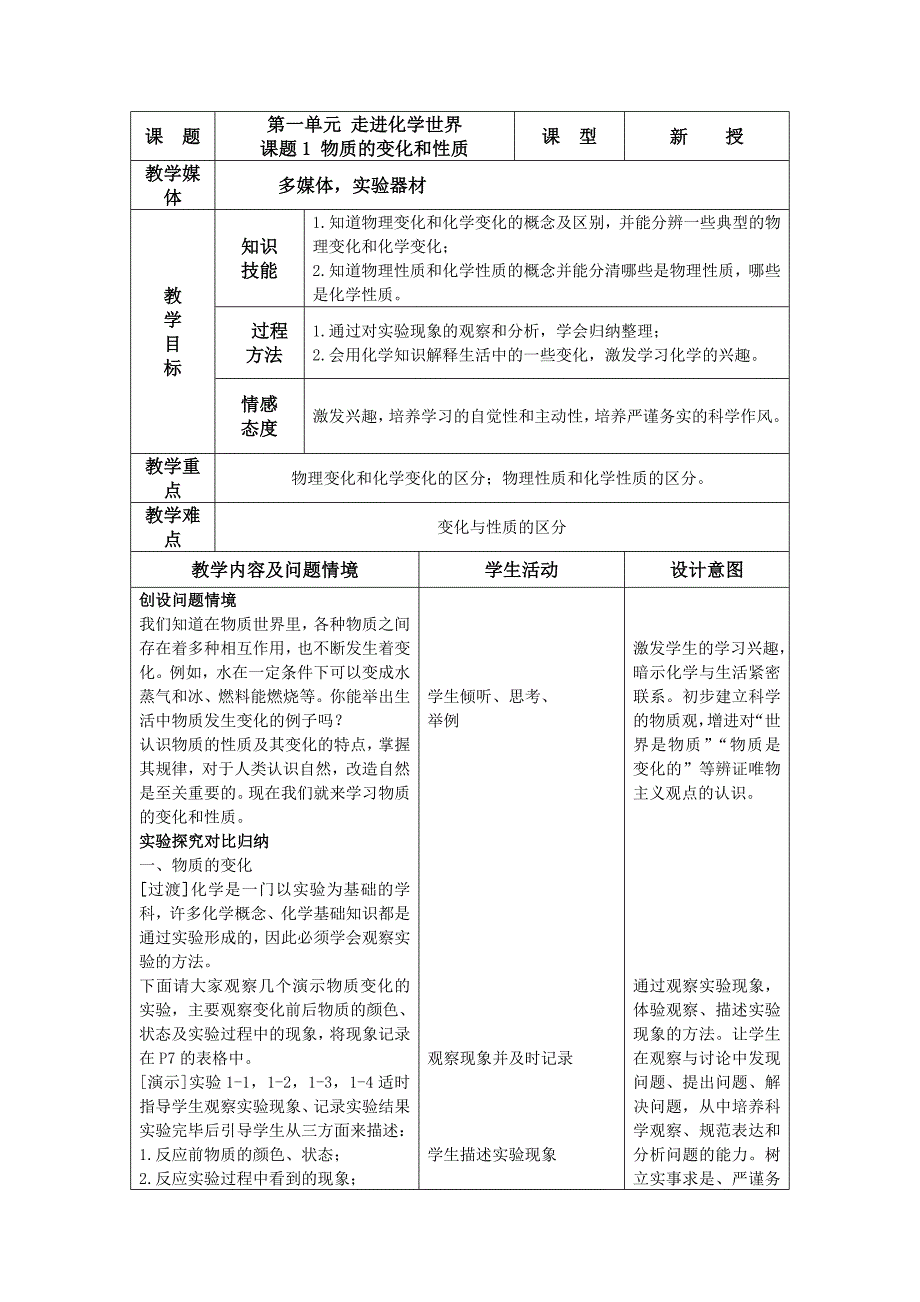 物质的变化和性质教学设计_第1页