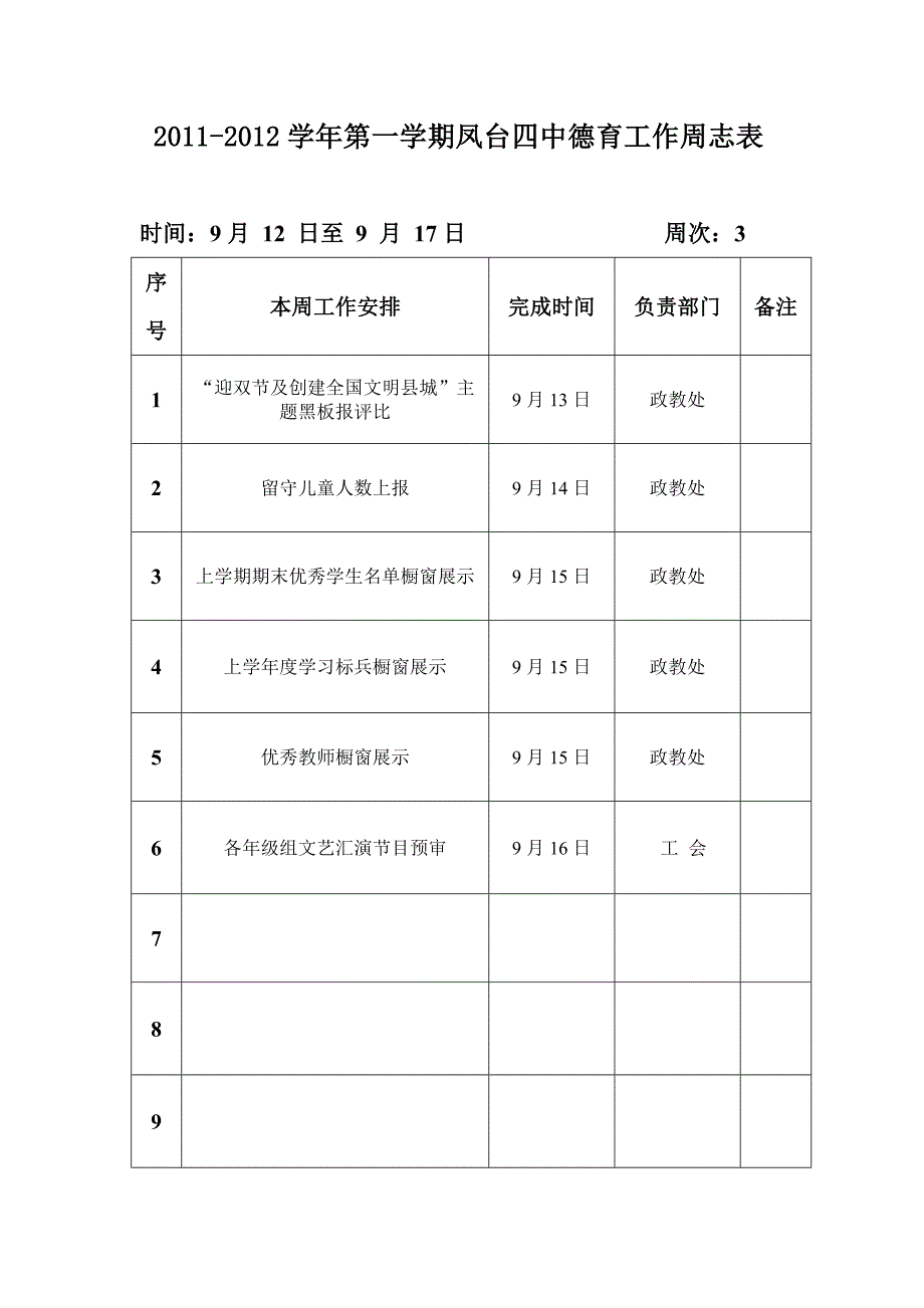 德育工作周志表2_第2页