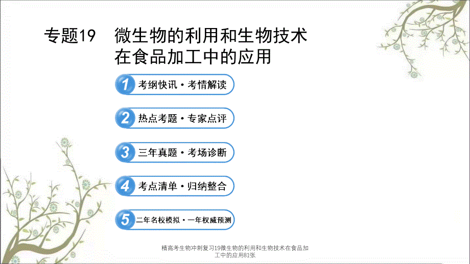 精高考生物冲刺复习19微生物的利用和生物技术在食品加工中的应用81张课件_第1页