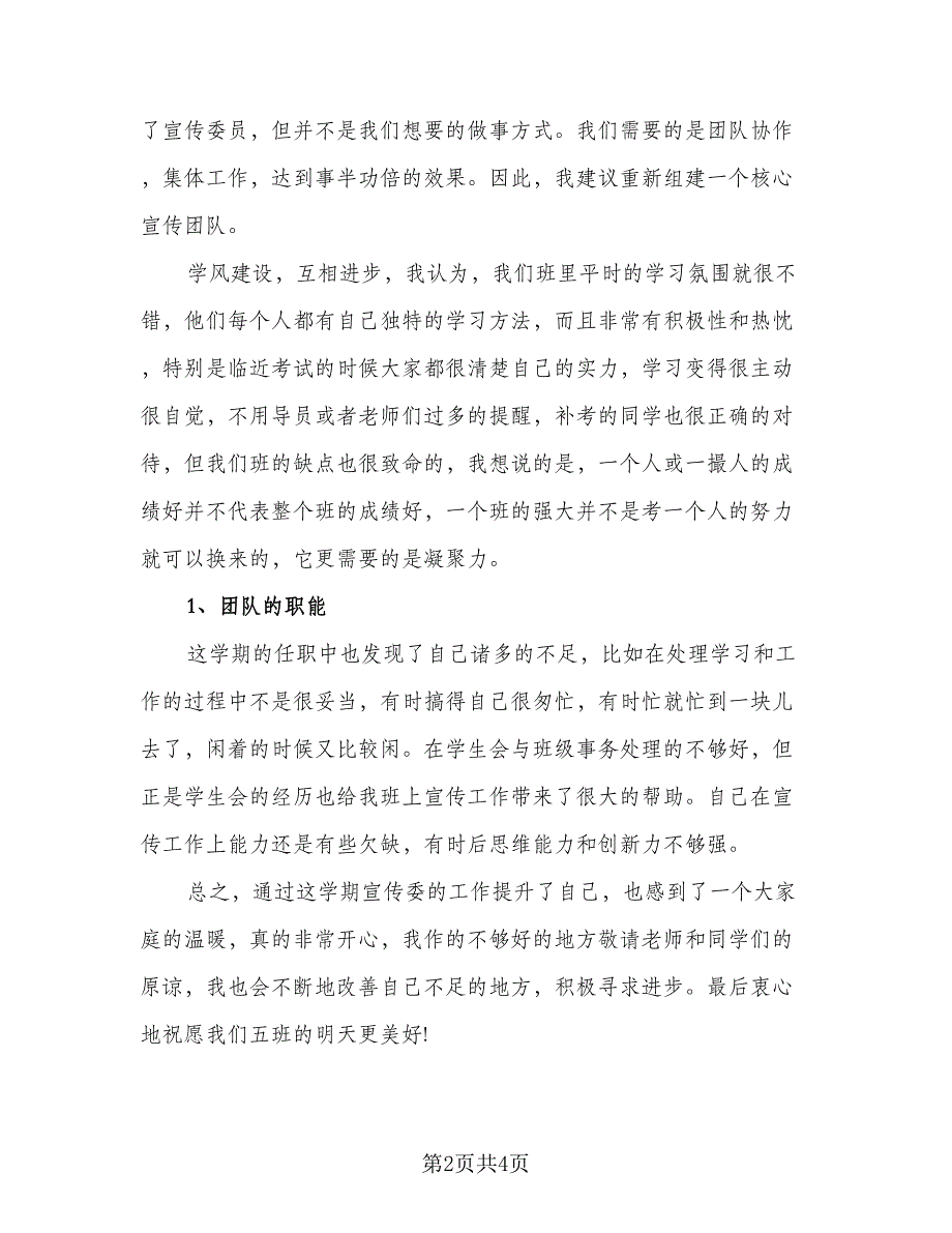 宣传委员的工作计划标准模板（2篇）.doc_第2页