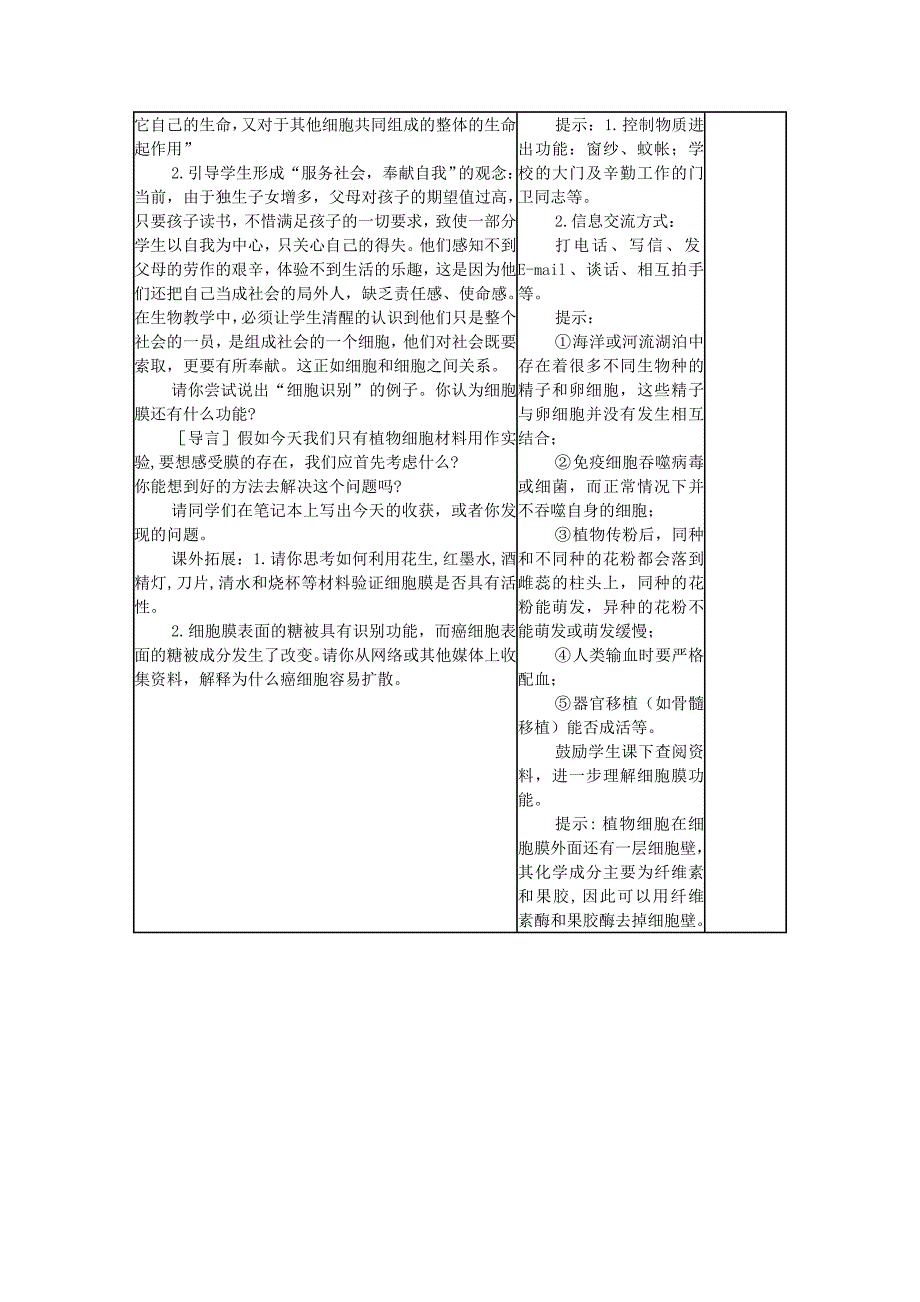 2022年高中生物 3.1《细胞膜——系统的边界》教案28 新人教版必修1_第4页