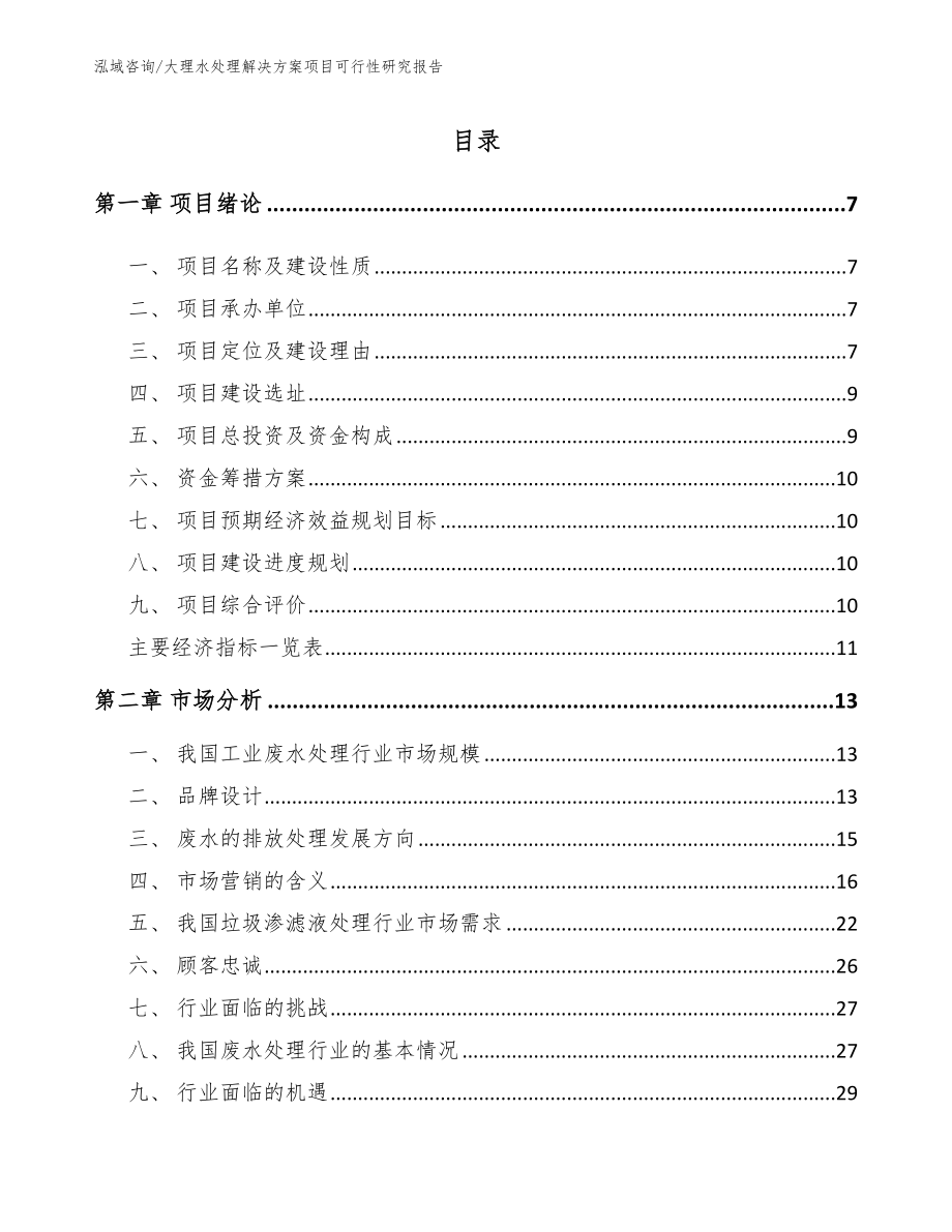 大理水处理解决方案项目可行性研究报告_参考模板_第1页