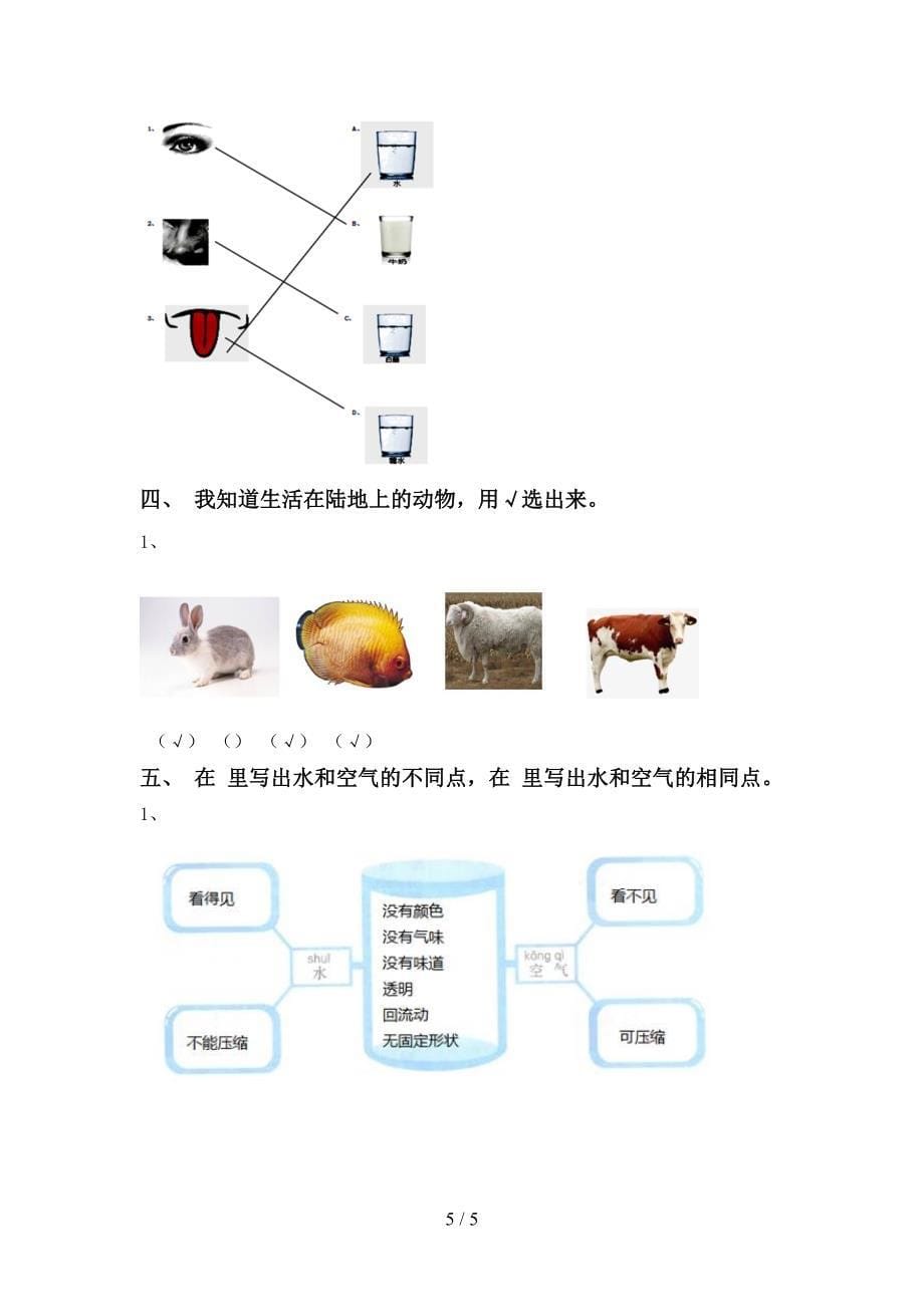 新人教版一年级科学上册期中测试卷及参考答案.doc_第5页