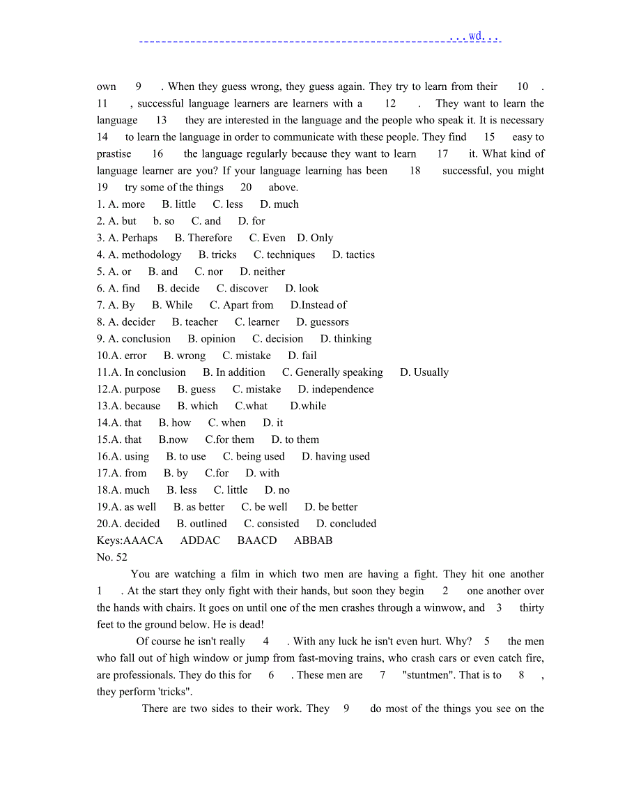 高中二年级英语完型填空练习_第4页